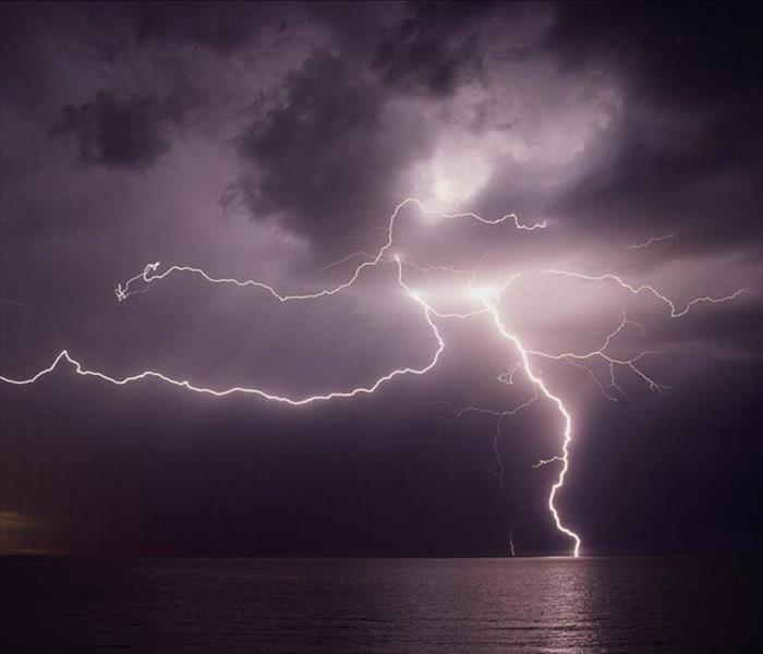 Lightning striking on a lake